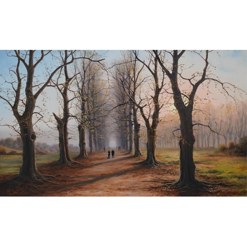 1794 - Niels H. Christiansen (1850- 1922), large oil on canvas, Tree lined pathway with figures, signed, 75... 