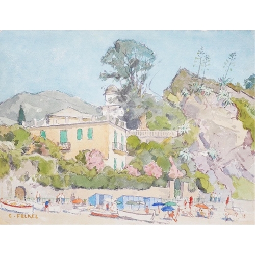 1798 - Carl Felkel (Austrian 1896-1980), watercolour, Continental landscape with villas, signed, 36 x 48cm.... 