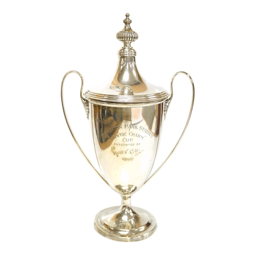 1826 - A George V silver two handled presentation trophy cup and cover, 'Dumpton Park Stadium Cup', Edward ... 