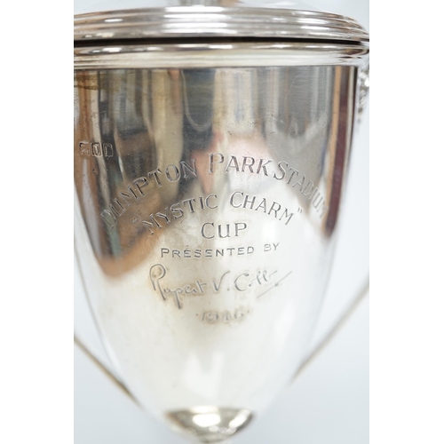 1826 - A George V silver two handled presentation trophy cup and cover, 'Dumpton Park Stadium Cup', Edward ... 