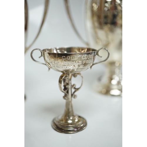 1827 - Five assorted small silver trophy cups including a pair by Edward Barnard & Sons, London, 1936, 12.7... 