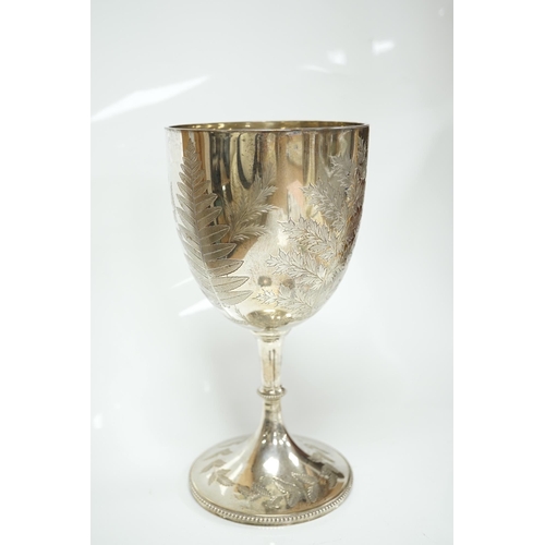 1831 - A Victorian engraved silver goblet, by Robert Harper, London 1871, with later engraved Greyhound Rac... 