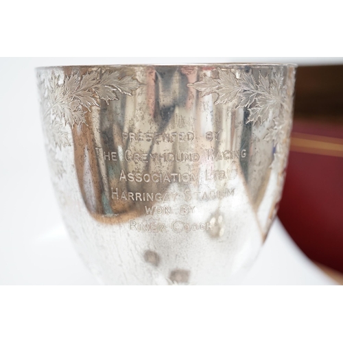 1831 - A Victorian engraved silver goblet, by Robert Harper, London 1871, with later engraved Greyhound Rac... 