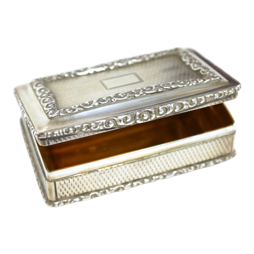 1834 - A George IV silver rectangular table snuff box, by Edward Stammers, Birmingham, 1827, 86mm. Conditio... 