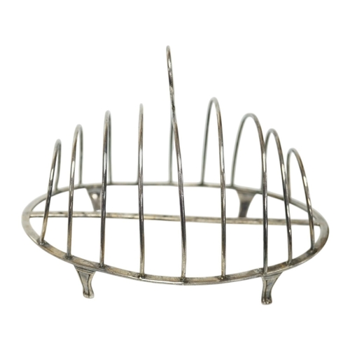 1841 - A George III silver oval nine bar toast rack by Robert & Samuel Hennell, with crescent ring handle, ... 