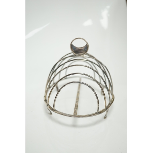 1841 - A George III silver oval nine bar toast rack by Robert & Samuel Hennell, with crescent ring handle, ... 