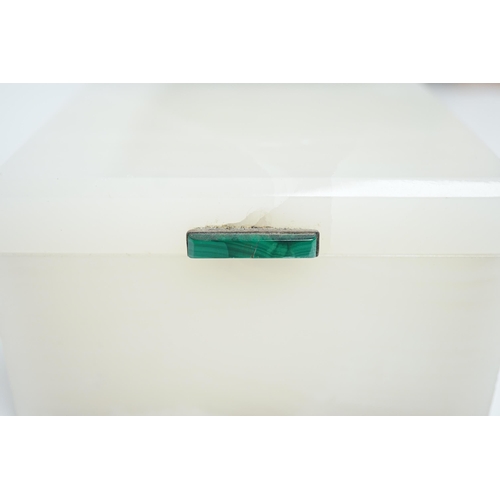 1843 - A George VI silver gilt and malachite mounted white onyx box, London, 1937, retailed by Asprey, 92mm... 