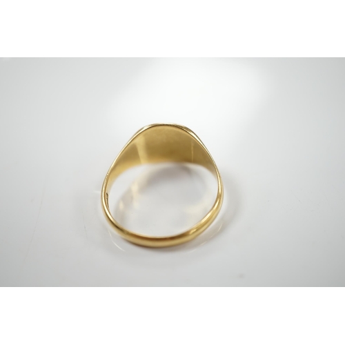 1906 - A modern 18ct gold signet ring, size W, 7.5 grams. Condition - fair