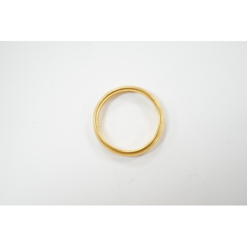 1907 - A 22ct gold wedding band, size J, 3.3 grams, Condition - good