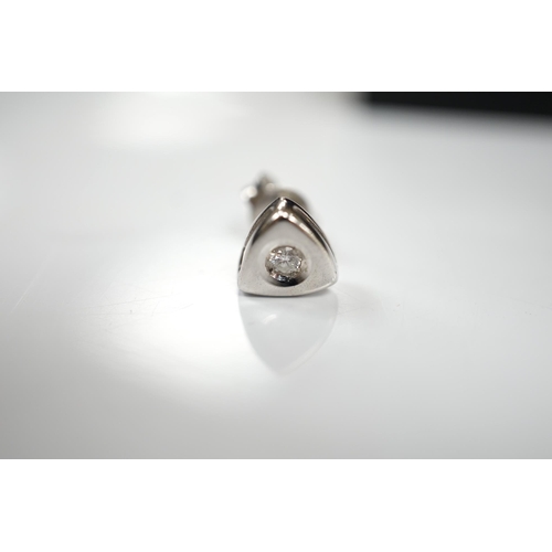 1921 - A modern pair of 18ct white gold and single stone diamond set ear studs, 6mm, gross weight 2.8 grams... 