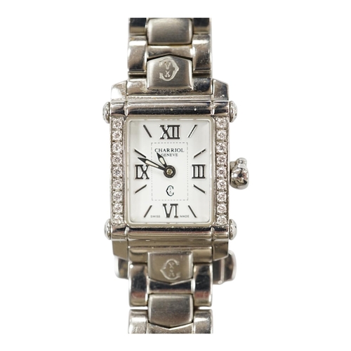 1927 - A lady's stainless steel Charriol Columbus quartz wrist watch with rectangular dial and diamond chip... 