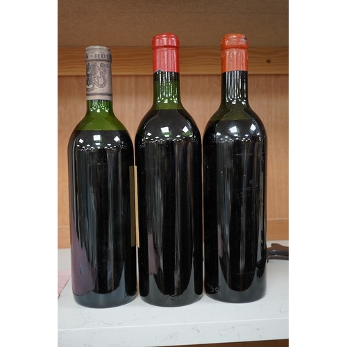 1258 - Three bottles including; Chateau Mouton Rothschild 1956, Château Guiraud Pavillon Rouge 1973 and Cha... 