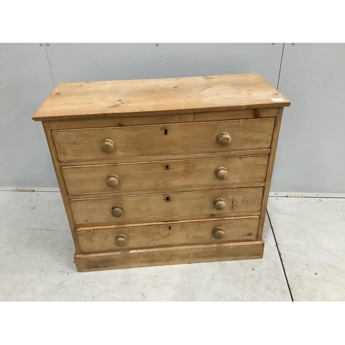 102 - A Victorian pine four drawer chest, width 91cm, depth 41cm, height 80cm. Condition - fair