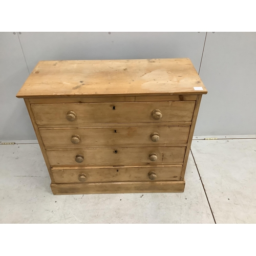 102 - A Victorian pine four drawer chest, width 91cm, depth 41cm, height 80cm. Condition - fair