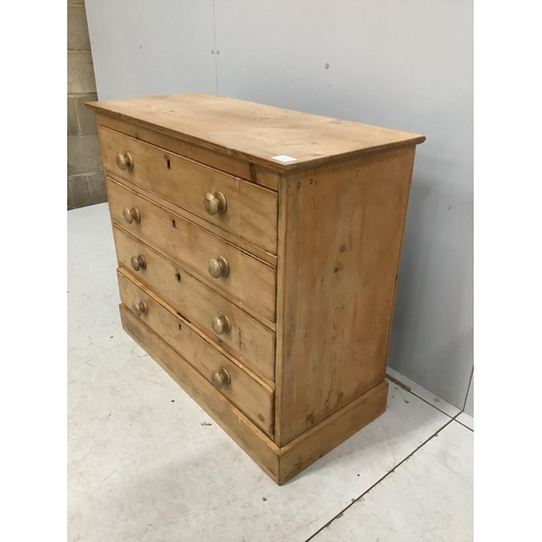 102 - A Victorian pine four drawer chest, width 91cm, depth 41cm, height 80cm. Condition - fair