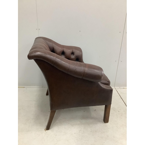 103 - A George III style buttoned brown leather club chair, width 90cm, depth 76cm, height 82cm. Condition... 