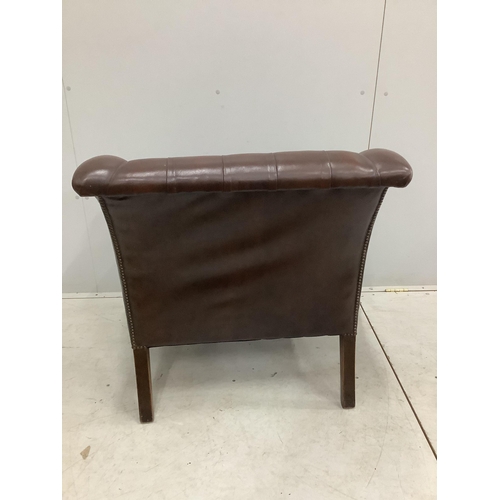 103 - A George III style buttoned brown leather club chair, width 90cm, depth 76cm, height 82cm. Condition... 