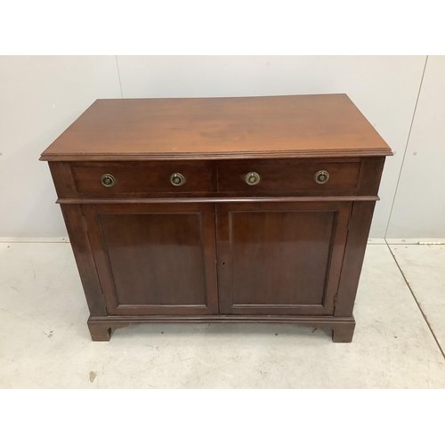 106 - An Edwardian mahogany side cabinet, width 95cm, depth 53cm, height 76cm. Condition - fair