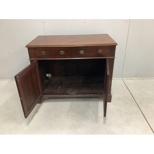 106 - An Edwardian mahogany side cabinet, width 95cm, depth 53cm, height 76cm. Condition - fair