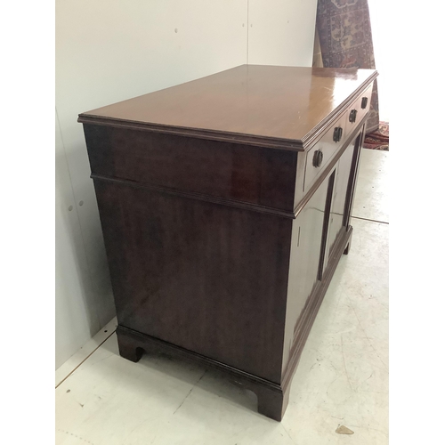 106 - An Edwardian mahogany side cabinet, width 95cm, depth 53cm, height 76cm. Condition - fair