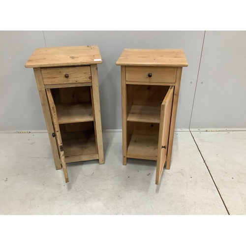 107 - A near pair of East European pine bedside cabinets, width 42cm, depth 38cm, height 80cm. Condition -... 