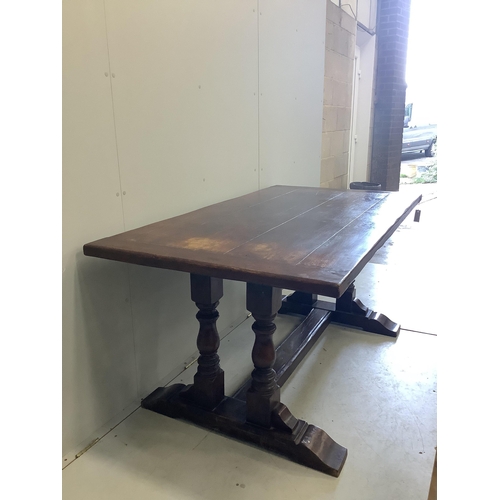 108 - An 18th century style rectangular oak refectory dining table, width 167cm, depth 91cm, height 77cm. ... 