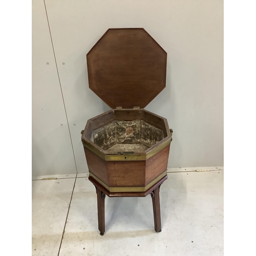 109 - A George III and later mahogany brass bound octagonal wine cooler, width 50cm, height 63cm. Conditio... 