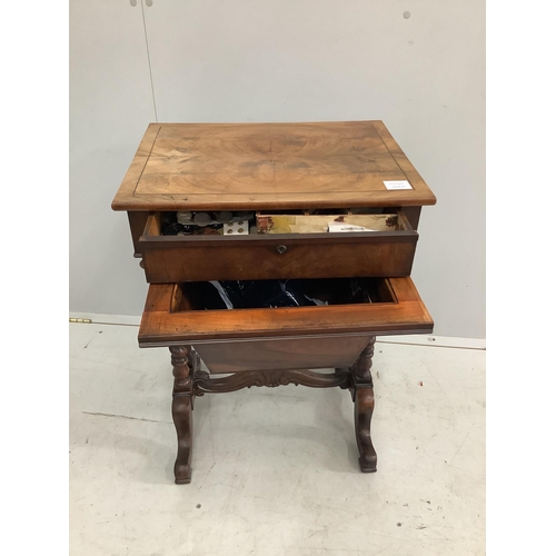 113 - An early Victorian mahogany work table, width 50cm, depth 38cm, height 71cm. Condition - fair