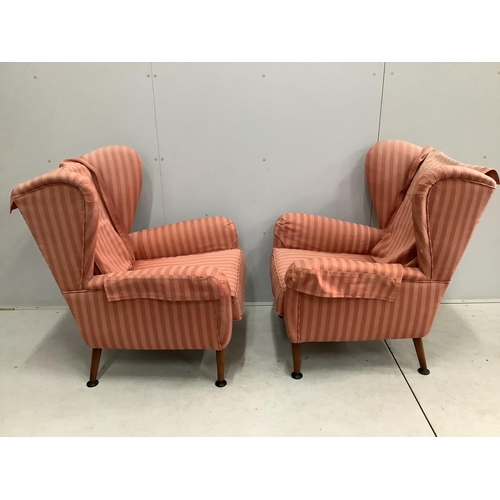 17 - A pair of Bambino style upholstered wing armchairs, width 76cm, depth 71cm, height 99cm. Condition -... 