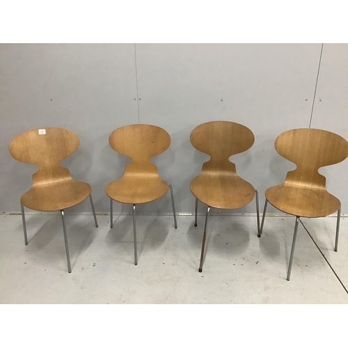 18 - Original Ant design by Arne Jacobsen for Fritz Hansen in 1952.  A set of four chairs, width 41cm, de... 