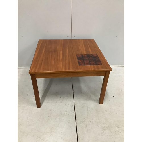 20 - Two square Danish teak coffee tables, larger 77cm, height 45cm. Condition - good