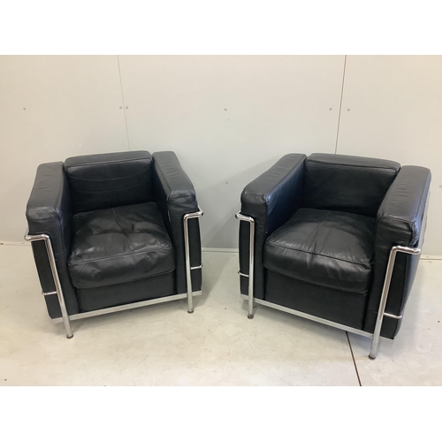 22 - A pair of Corbusier style chairs, width 75cm, depth 68cm, height 66cm. Condition - fair