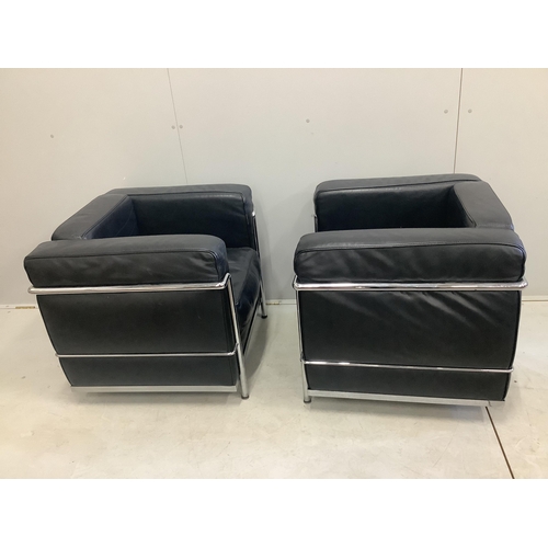 22 - A pair of Corbusier style chairs, width 75cm, depth 68cm, height 66cm. Condition - fair