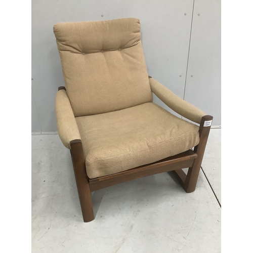 23 - A mid century armchair, width 72cm, depth 80cm, height 88cm. Condition - fair