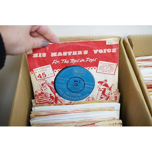 255 - Three boxes of 7 inch singles, all on HMV record labels, artists include; Ray Charles, Manfred Mann,... 