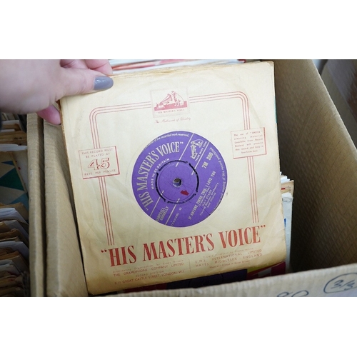 255 - Three boxes of 7 inch singles, all on HMV record labels, artists include; Ray Charles, Manfred Mann,... 