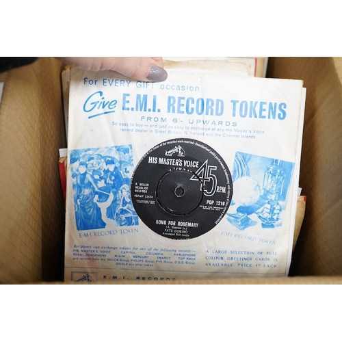 255 - Three boxes of 7 inch singles, all on HMV record labels, artists include; Ray Charles, Manfred Mann,... 