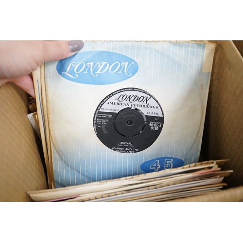 257 - Four boxes of 7 inch singles, all on the London label, artists include; Johnny and the Hurricanes, F... 