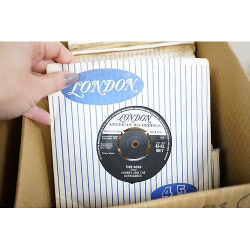 257 - Four boxes of 7 inch singles, all on the London label, artists include; Johnny and the Hurricanes, F... 