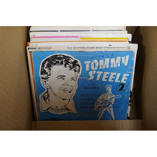 259 - Four boxes of 7 inch singles, labels include; Coral, Parlophone, RCA, HMV, Columbia, etc. artists in... 