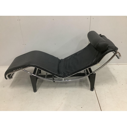 26 - A modern Italian LC4 chaise longue, designed by Le Corbusier, length 160cm, width 48cm, height 76cm.... 