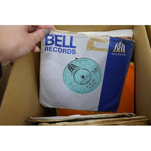 260 - Four boxes of 7 inch singles on record labels, including; Chess, Immediate, King, Chrysalis, Charism... 