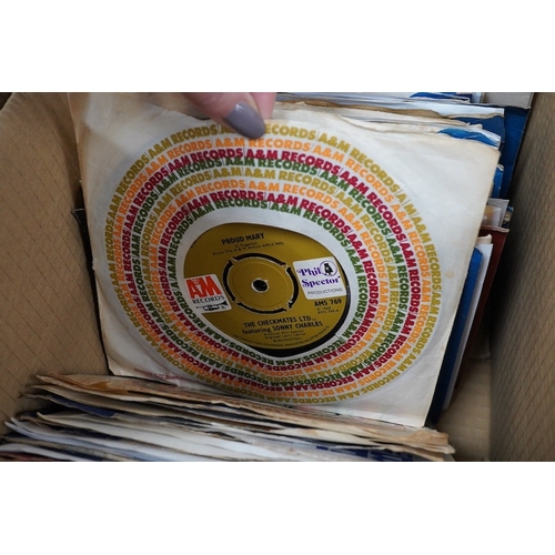 260 - Four boxes of 7 inch singles on record labels, including; Chess, Immediate, King, Chrysalis, Charism... 