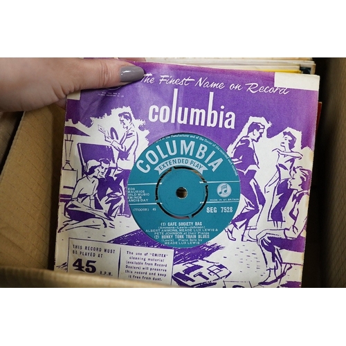 264 - Four boxes of 7 inch singles, record labels include; Columbia, Parlophone, RCA, London, Brunswick, H... 