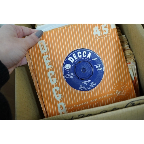 265 - Four boxes of 7 inch singles, all on Decca, MGM and Parlophone record labels, artists include; Conni... 