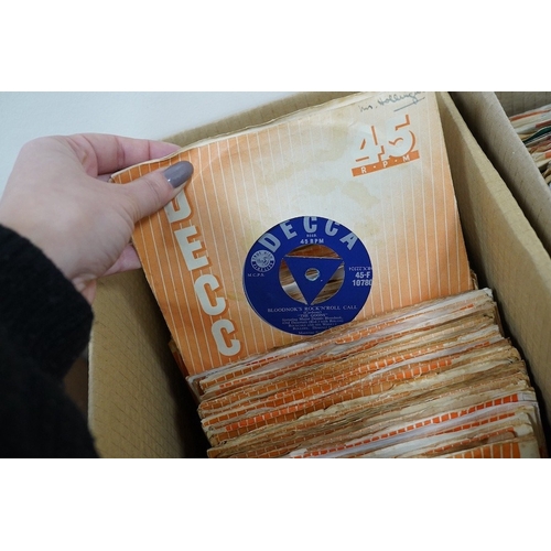 265 - Four boxes of 7 inch singles, all on Decca, MGM and Parlophone record labels, artists include; Conni... 