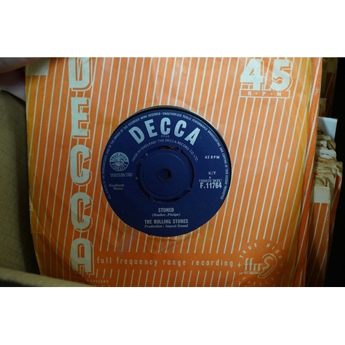 265 - Four boxes of 7 inch singles, all on Decca, MGM and Parlophone record labels, artists include; Conni... 