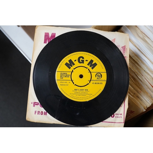 265 - Four boxes of 7 inch singles, all on Decca, MGM and Parlophone record labels, artists include; Conni... 