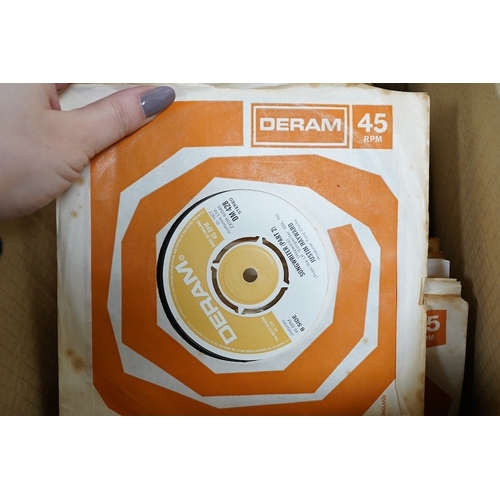 266 - Three boxes of 7 inch singles, all on Capitol, CBS and Deram record labels, artists include; Justin ... 