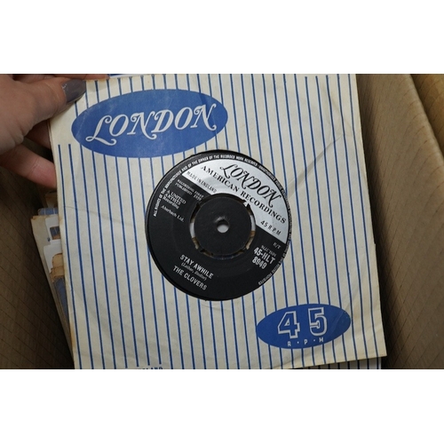 267 - Four boxes of 7 inch singles, all on the London record label, artists include; The Rolling Stones, R... 